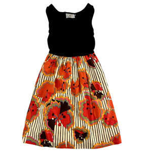 Judith March Black Tank Dress with Floral Red Orange Womens USA Fit Flare SMALL